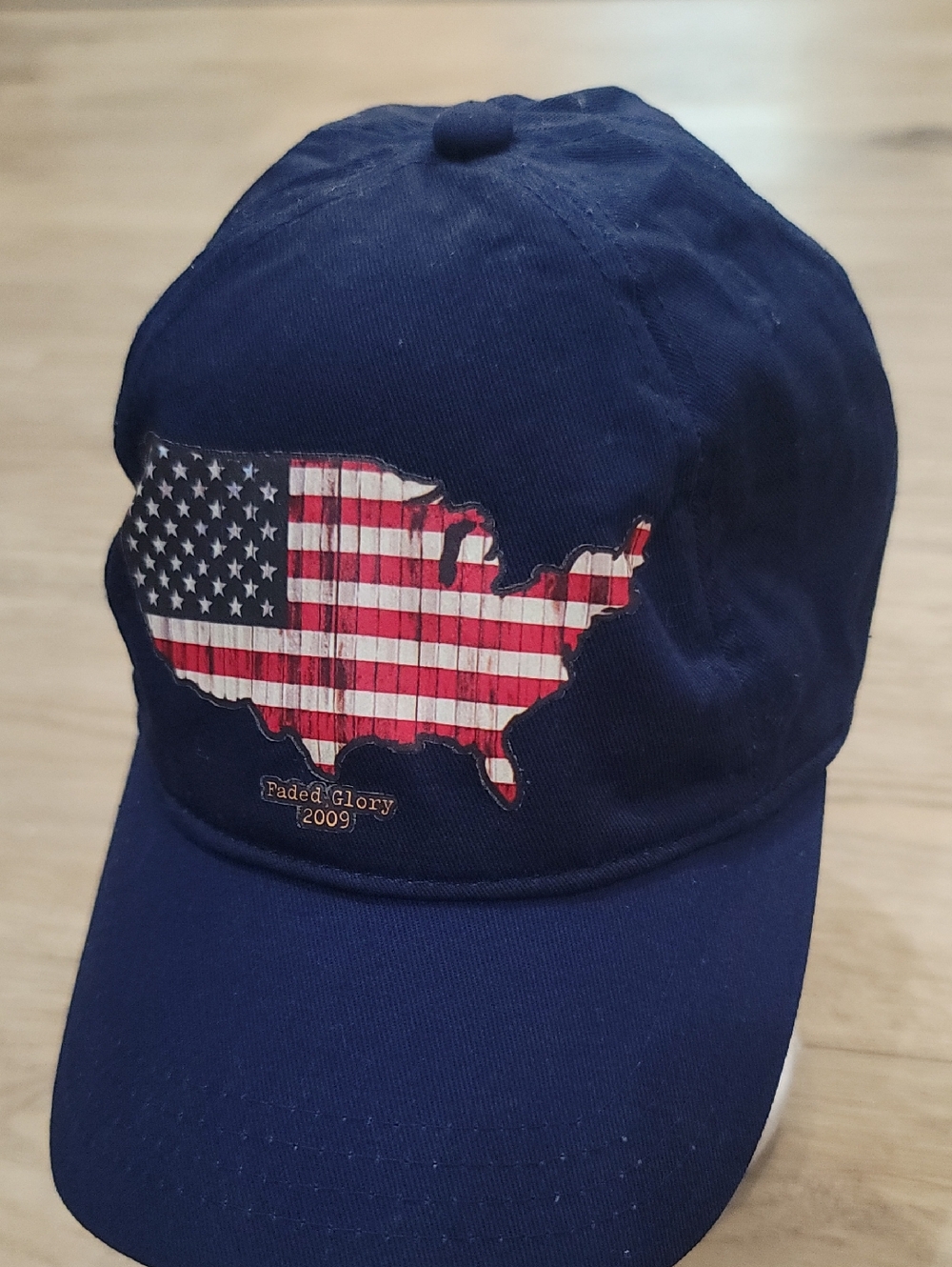 Navy Cap with American Flag Faded Glory Style USA Adjustable Baseball Cap Hat